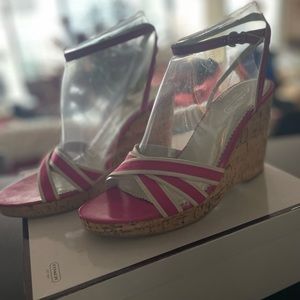 Coach Pink Cork Wedge Sandals